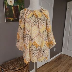 Good Hart Matilda Jane Womens Blouse Bohemian Print Yellows Size Small NWT